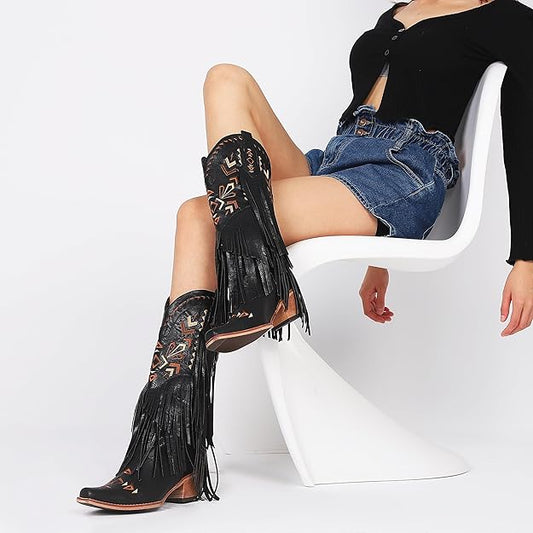 Western Cowgirl Boots with Fringe