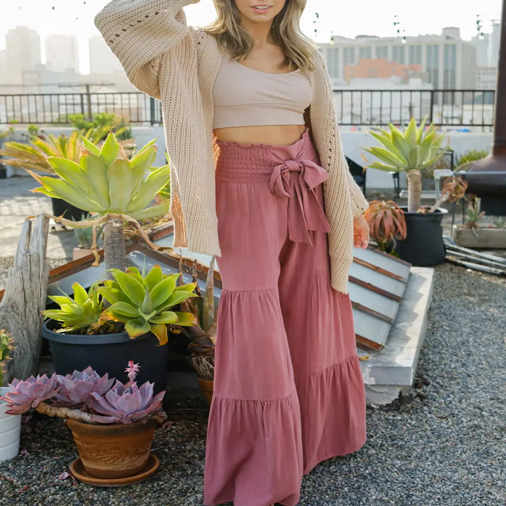 High Waisted Wide Leg Pants with Tie Front www.chasethebutterflies.com