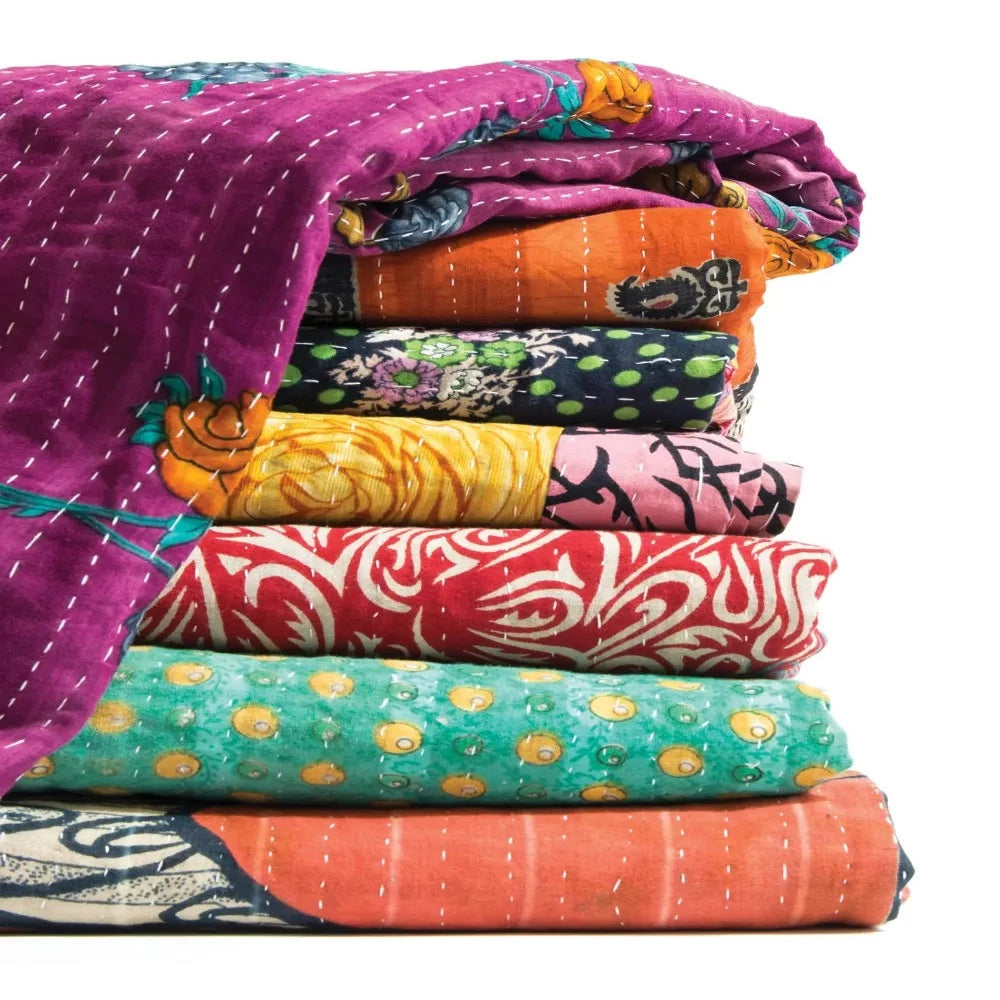 Vintage Kantha Quilt Blankets www.chasethebutterflies.com
