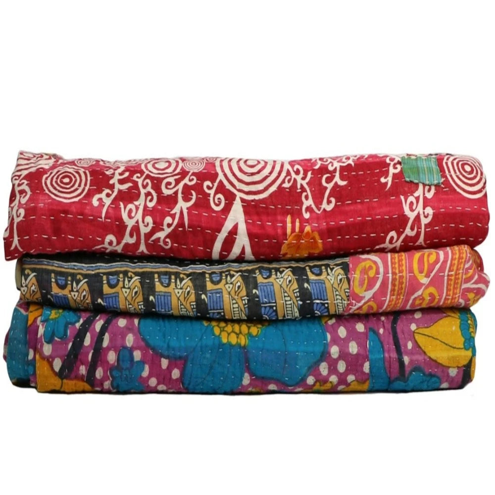Vintage Kantha Quilt Blankets www.chasethebutterflies.com