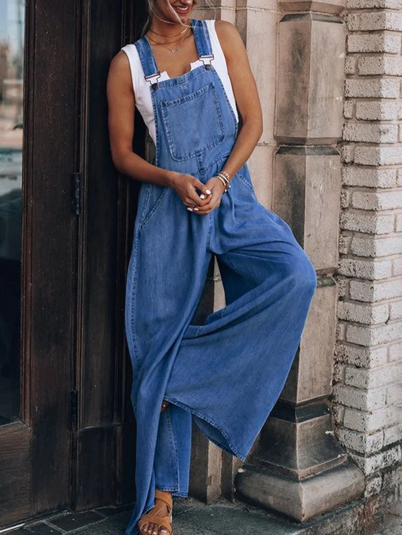 Wide-Leg Denim Overalls