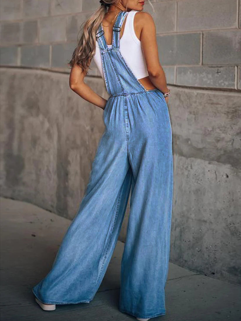 Wide-Leg Denim Overalls
