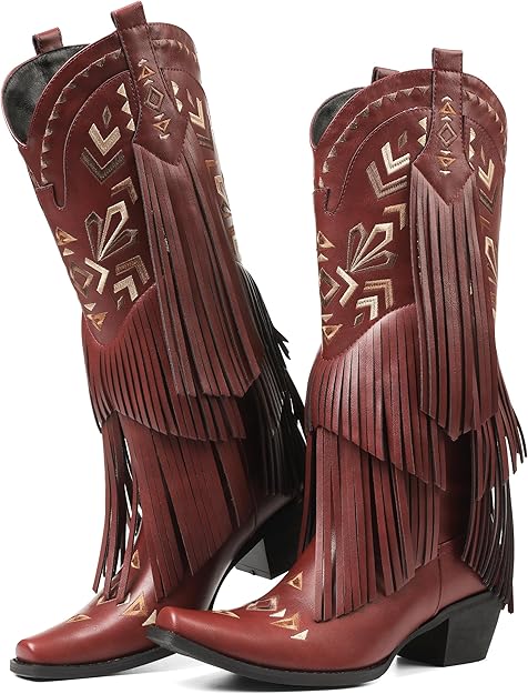 Western Cowgirl Boots with Fringe
