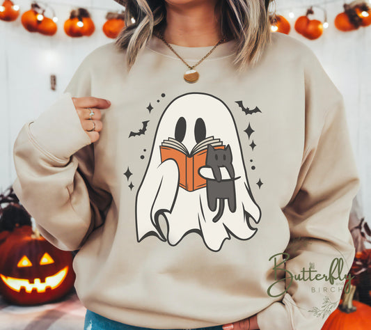Spooky Book Kitty Crewneck