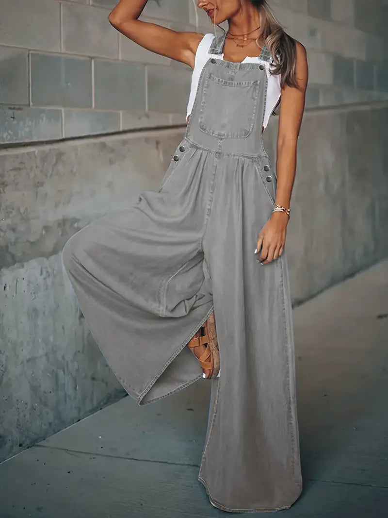 Wide-Leg Denim Overalls