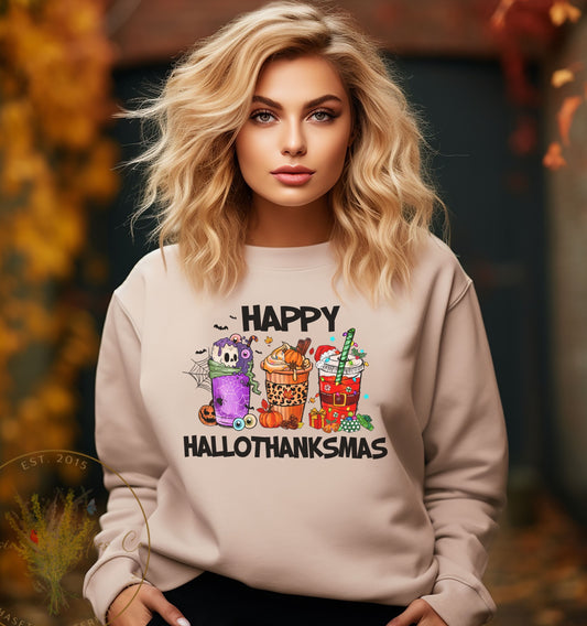 Happy Hallothanksmas Crewneck - www.chasethebutterlfies.com