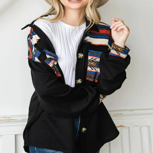 Button down long sleeved aztec fall top. www.chasethebutterlies.com