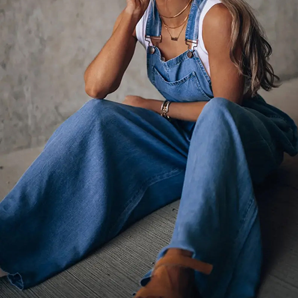 Wide leg denim overalls Butterfly & Birch Co