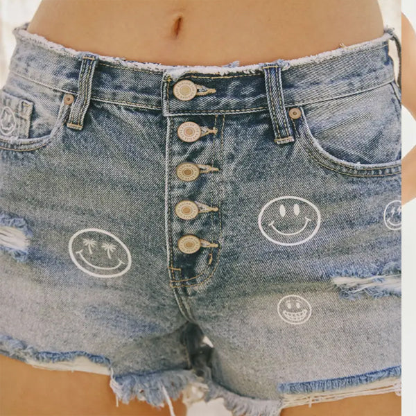 Smiley Face Denim Shorts