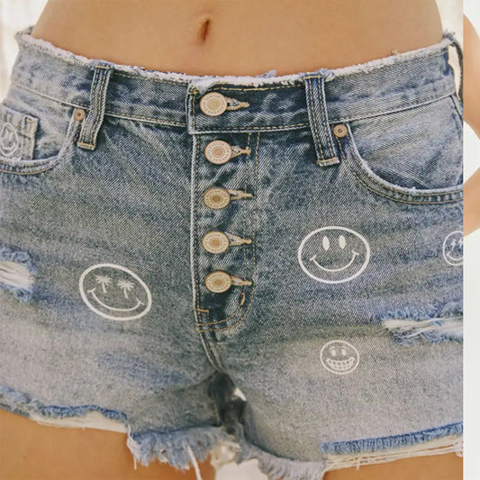 Smiley Face Denim Shorts
